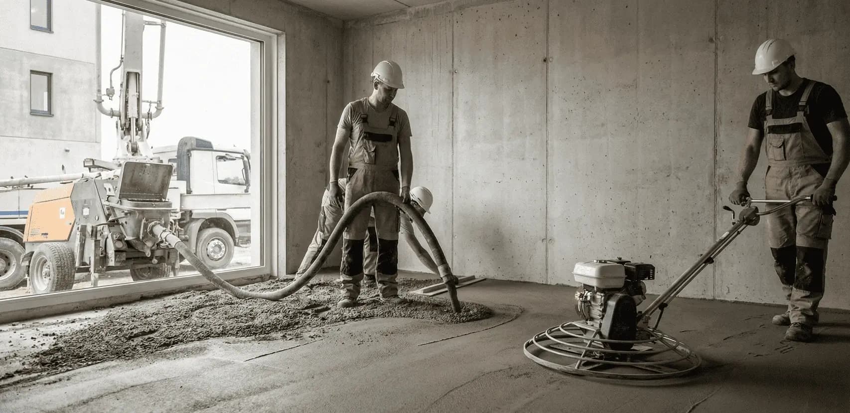 Процесс полусухой стяжки пола